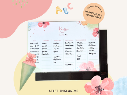 Stundenplan Magnet personalisierbar - Design BLUMEN AQUARELL