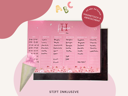 Stundenplan Magnet personalisierbar - Design BLUMEN PINK
