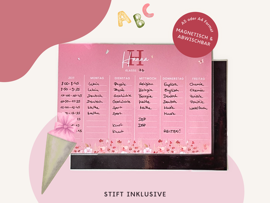 Stundenplan Magnet personalisierbar - Design BLUMEN PINK