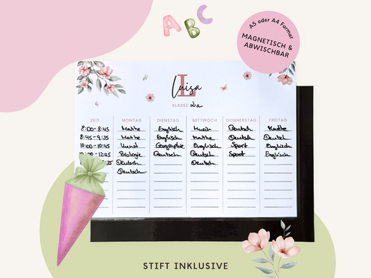 Stundenplan Magnet personalisierbar - Design BLUMEN ROSA