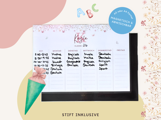 Stundenplan Magnet personalisierbar - Design BLUMEN 