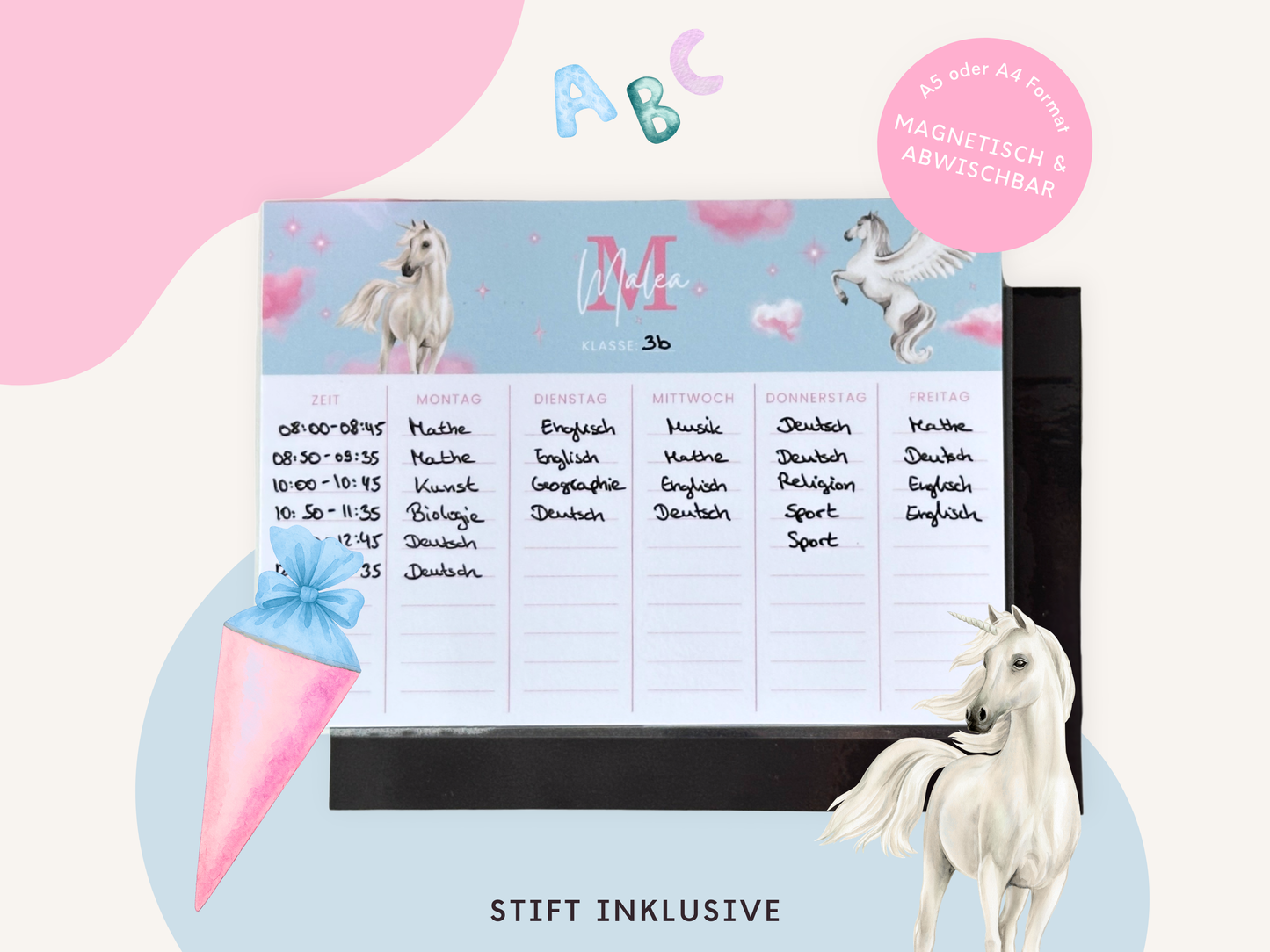 Stundenplan Magnet personalisierbar - Design EINHORN