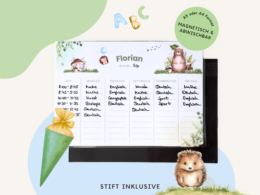 Stundenplan Magnet personalisierbar - Design WALDTIERE