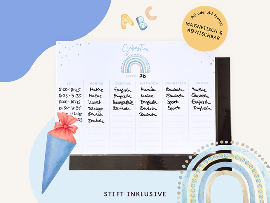 Stundenplan Magnet personalisierbar - Design REGENBOGEN BLAU
