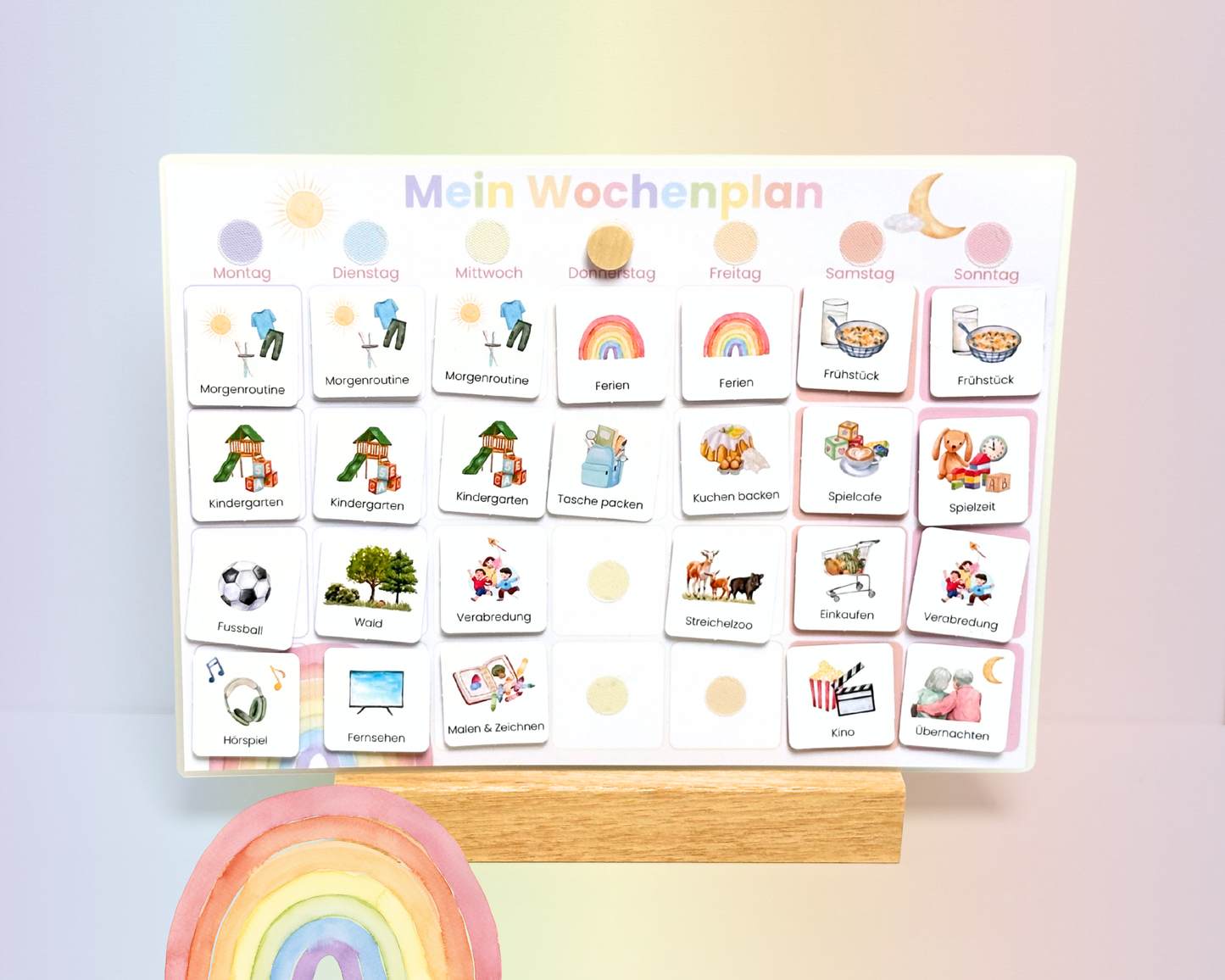 Wochenplaner inkl. Symbolkarten - Design REGENBOGEN - Personalisierbar