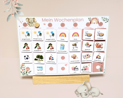 Wochenplaner inkl. Symbolkarten - Design ROSA ELEFANT - Personalisierbar