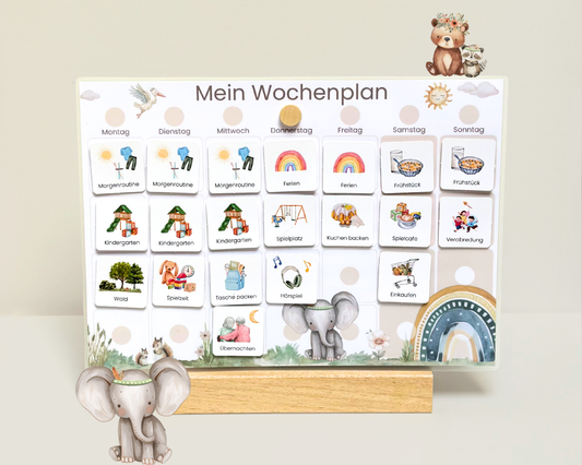 Wochenplaner inkl. Symbolkarten - Design BOHO TIERE - Personalisierbar