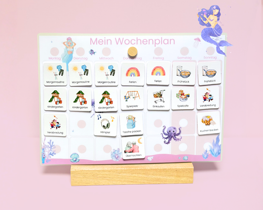 Wochenplaner inkl. Symbolkarten - Design MEERJUNFRAU PINK - Personalisierbar