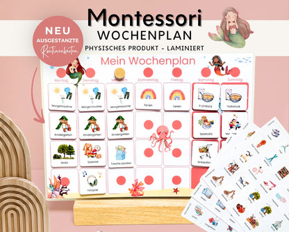 Wochenplaner inkl. Symbolkarten - Design MEERJUNFRAU ROT - Personalisierbar
