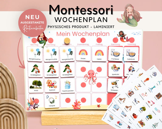 Wochenplaner inkl. Symbolkarten - Design MEERJUNFRAU ROT - Personalisierbar
