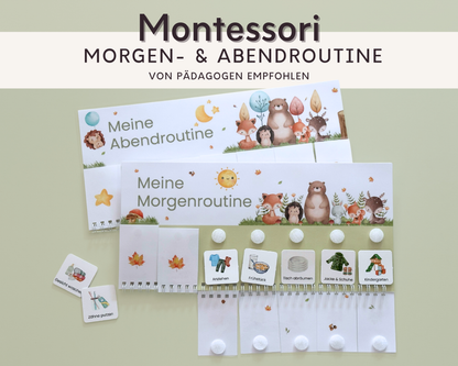 Montessori Routineplaner Waldtiere mit Morgenroutine und Abendroutine, Symbolkarten und Klettpunkten von Printshade