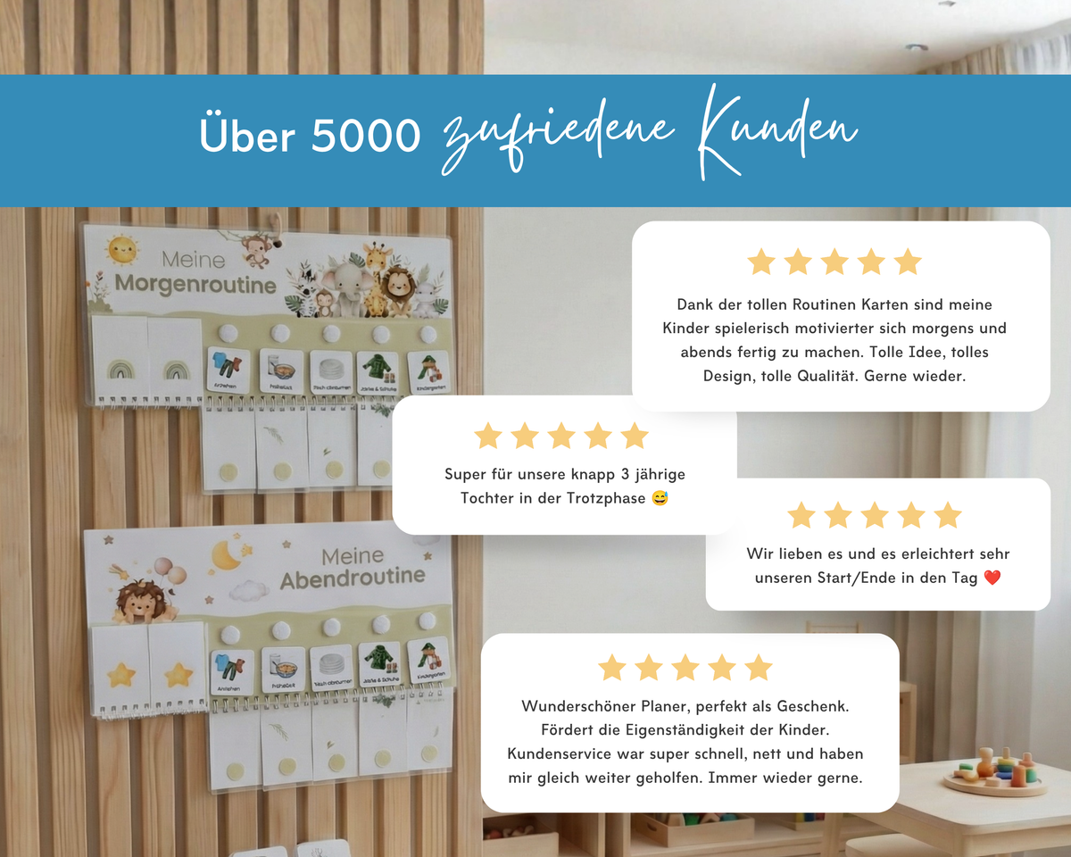 Kundenbewertungen von Familien zum Printshade Routineplaner für mehr Struktur im Alltag