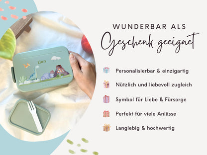 Mepal Brotdose mit Name personalisierbar - Design DINOSAURIER - Verschiedene Farben
