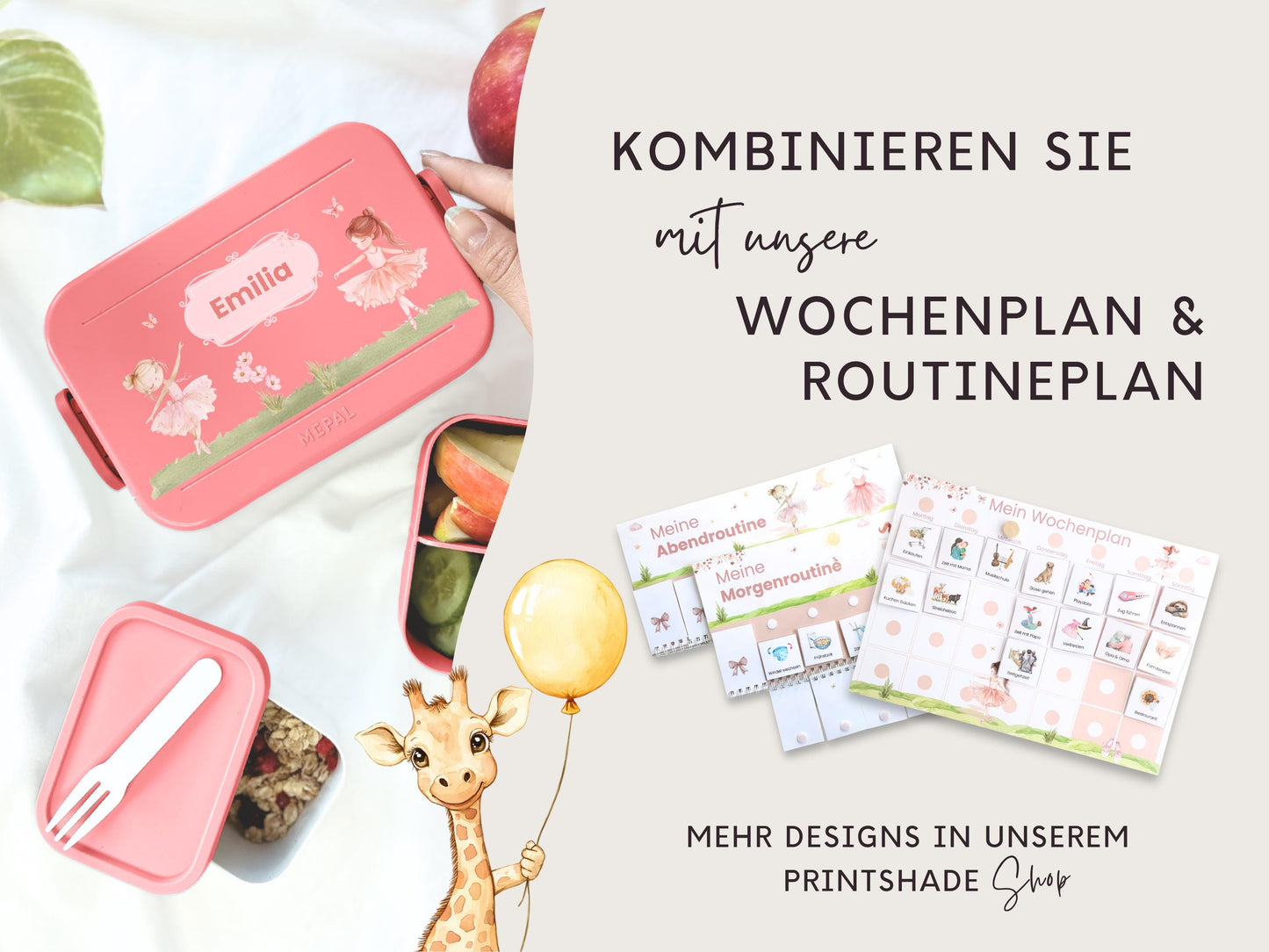 Mepal Brotdose mit Name personalisierbar - Design BALLERINA - Verschiedene Farben