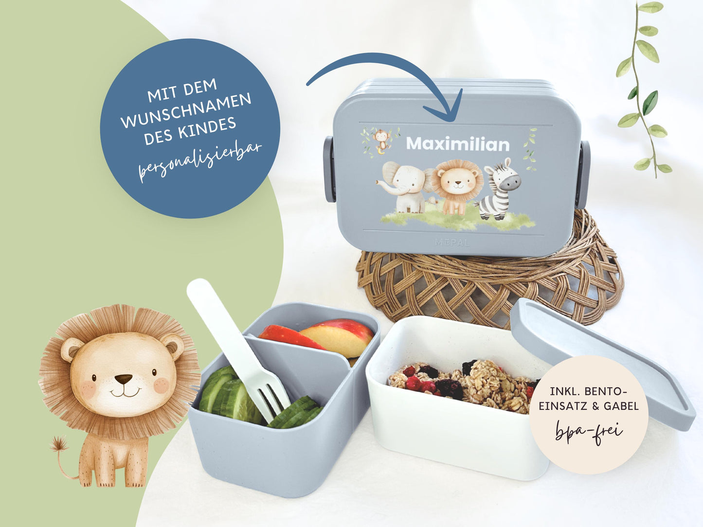 Mepal Brotdose mit Name personalisierbar - Design SAFARI - Verschiedene Farben