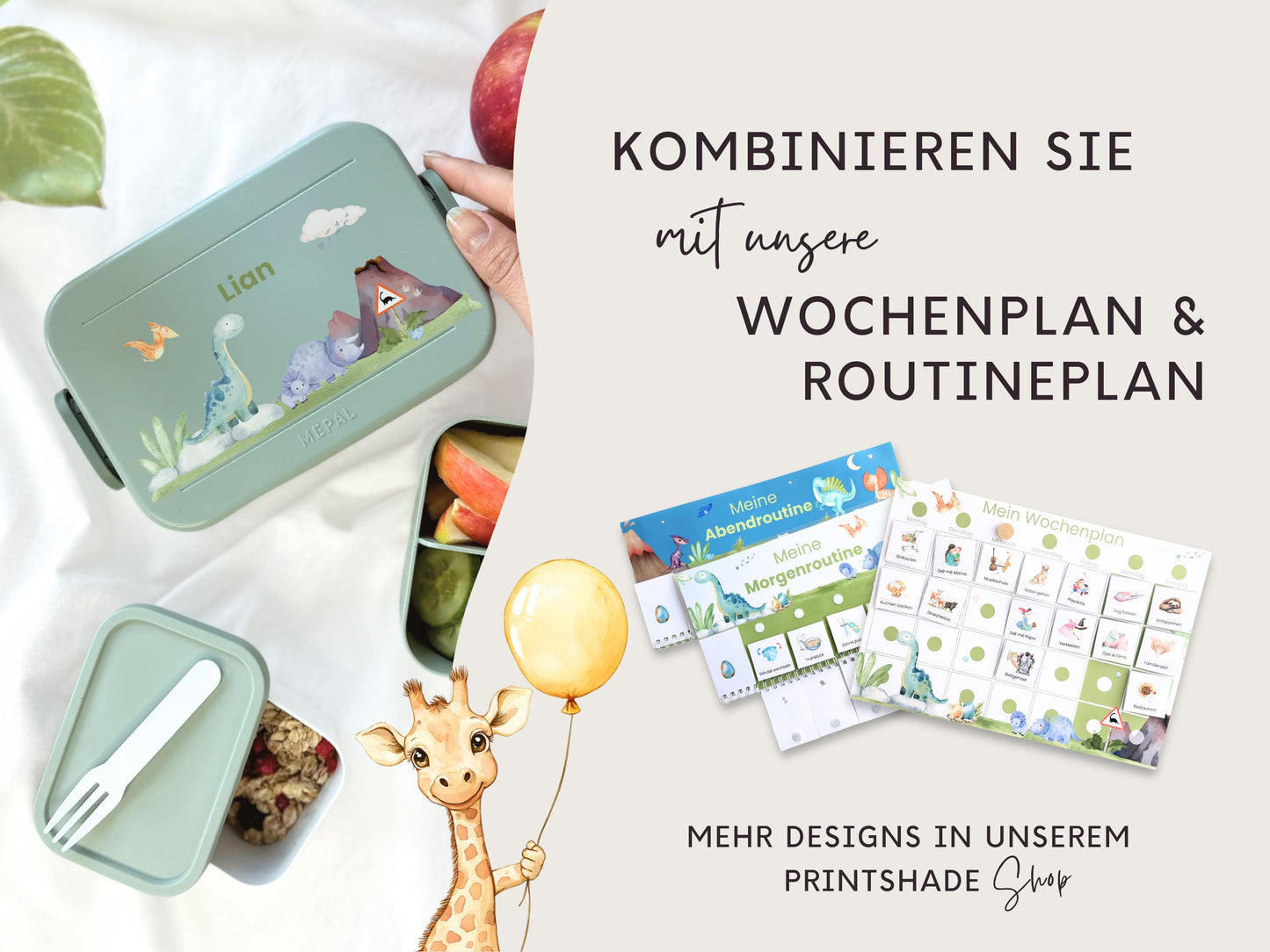 Mepal Brotdose mit Name personalisierbar - Design DINOSAURIER - Verschiedene Farben