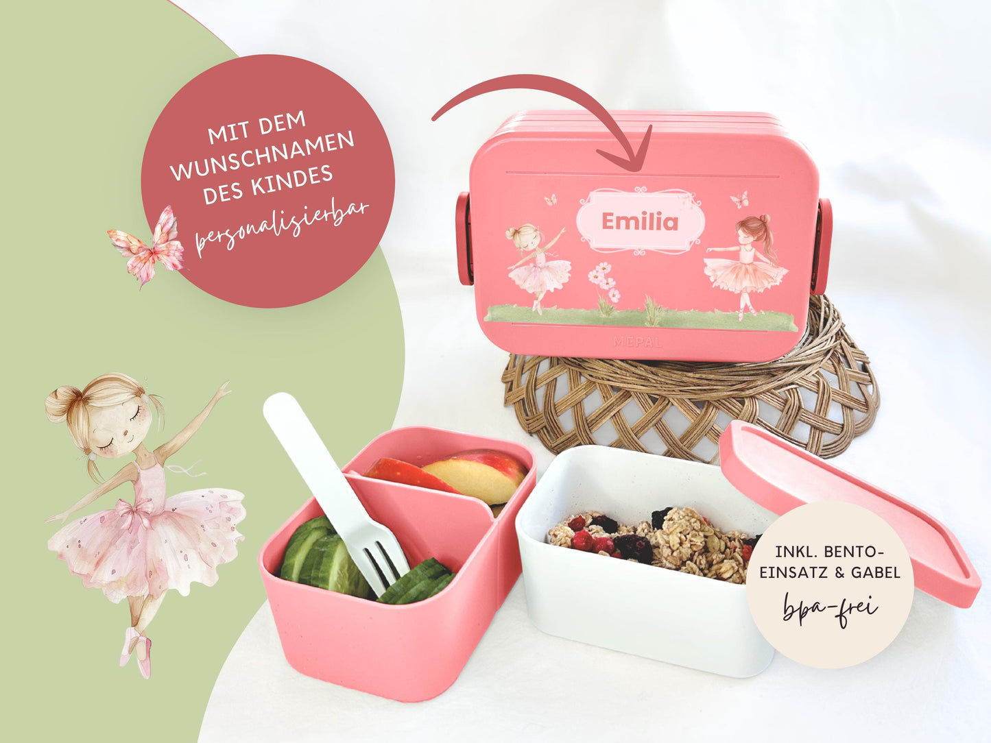 Mepal Brotdose mit Name personalisierbar - Design BALLERINA - Verschiedene Farben