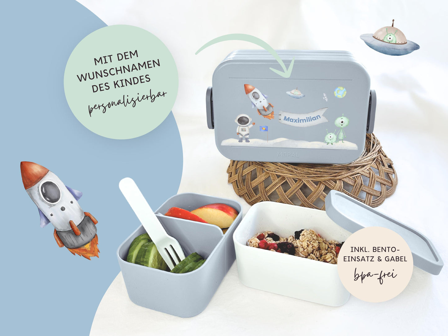 Mepal Brotdose mit Name personalisierbar - Design ASTRONAUT - Verschiedene Farben