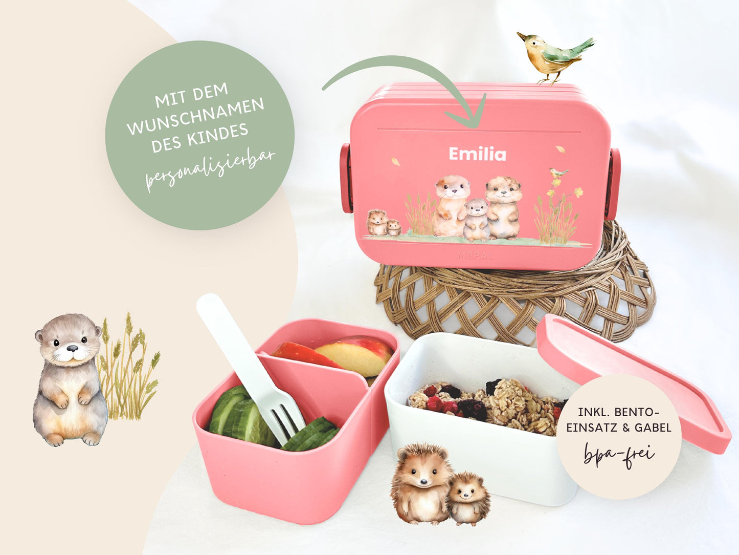 Mepal Brotdose mit Name personalisierbar - Design OTTER - Verschiedene Farben