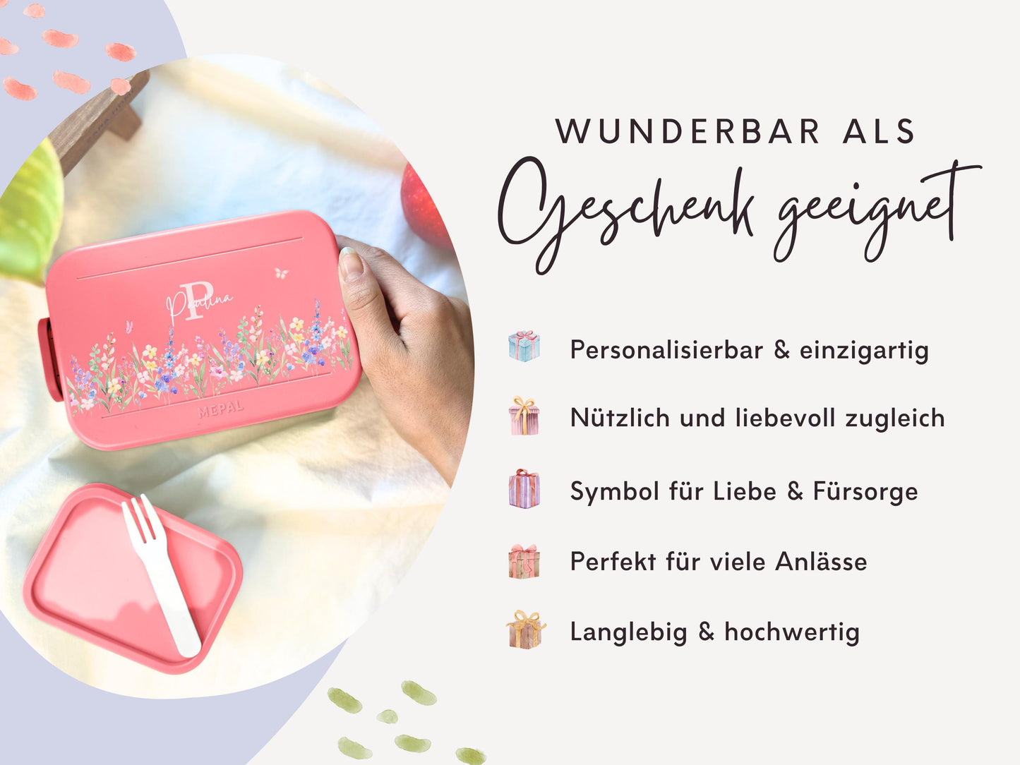 Mepal Brotdose mit Name personalisierbar - Design BLUMEN - Verschiedene Farben