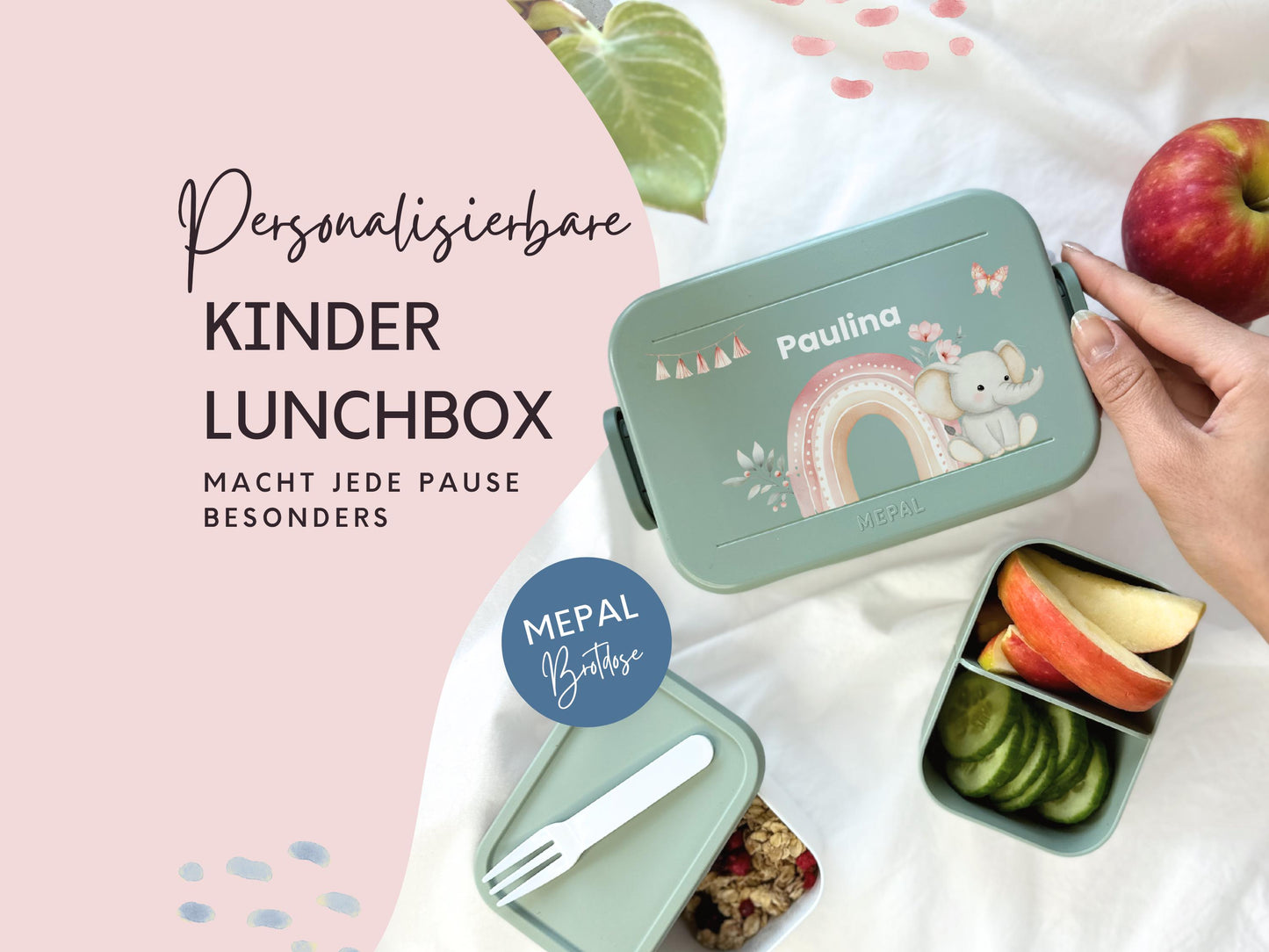 Mepal Brotdose mit Name personalisierbar - Design ELEFANT - Verschiedene Farben