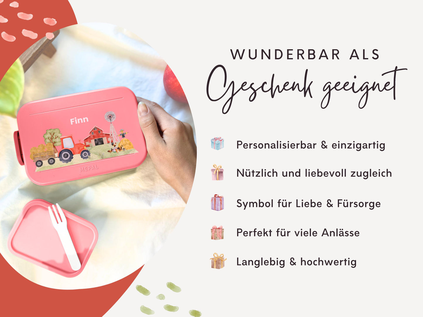 Mepal Brotdose mit Name personalisierbar - Design TRAKTOR ROT - Verschiedene Farben