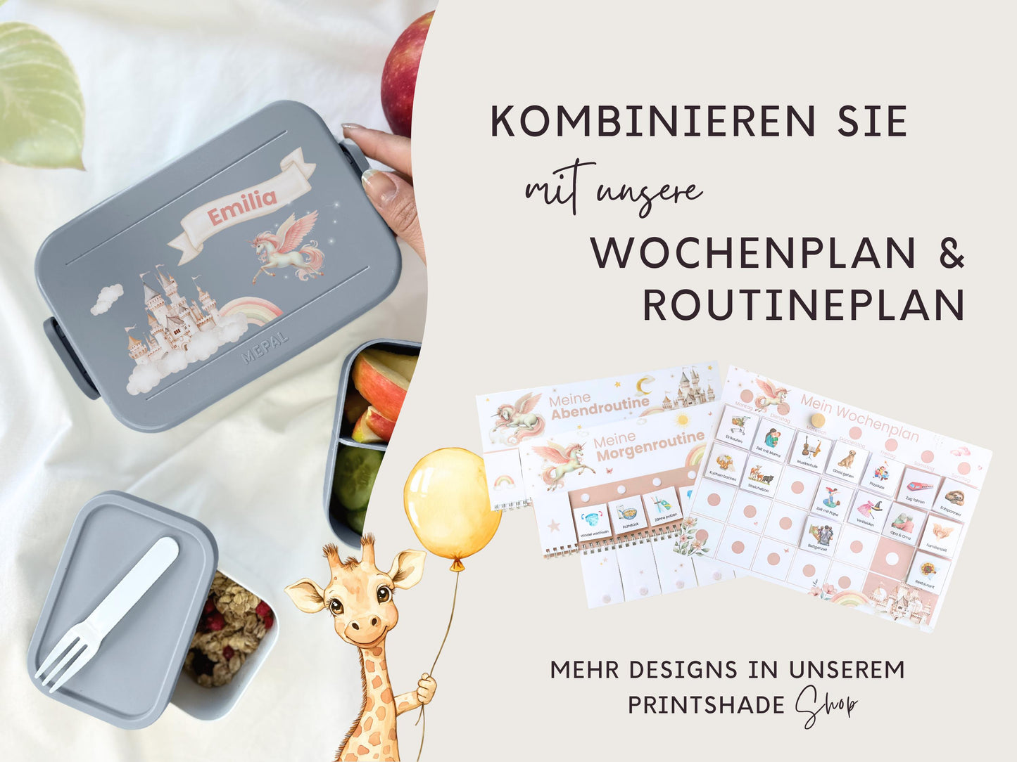 Mepal Brotdose mit Name personalisierbar - Design EINHORN - Verschiedene Farben