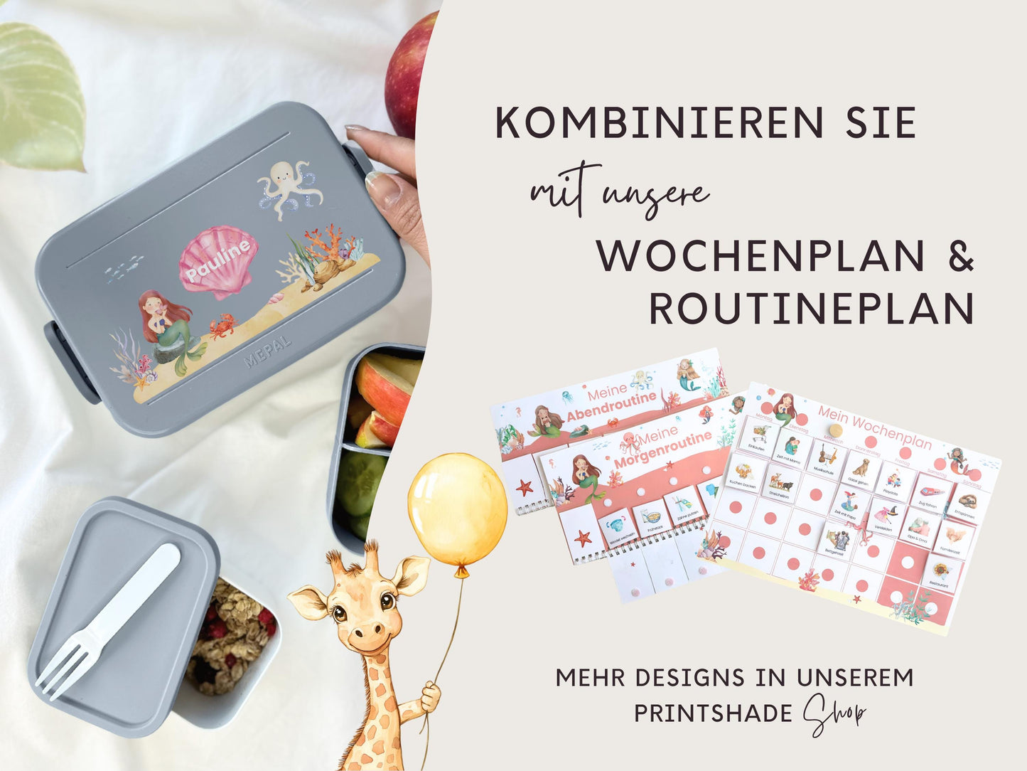 Mepal Brotdose mit Name personalisierbar - Design MEERJUNGFRAU - Verschiedene Farben