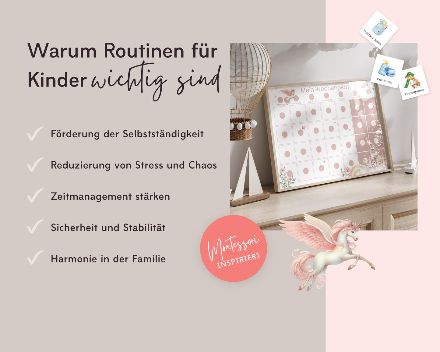 Wochenplaner inkl. Symbolkarten - Design EINHORN - Personalisierbar