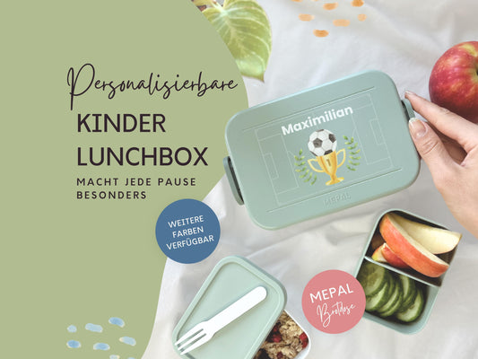 Mepal Brotdose mit Name personalisierbar - Design FUSSBALL - Verschiedene Farben