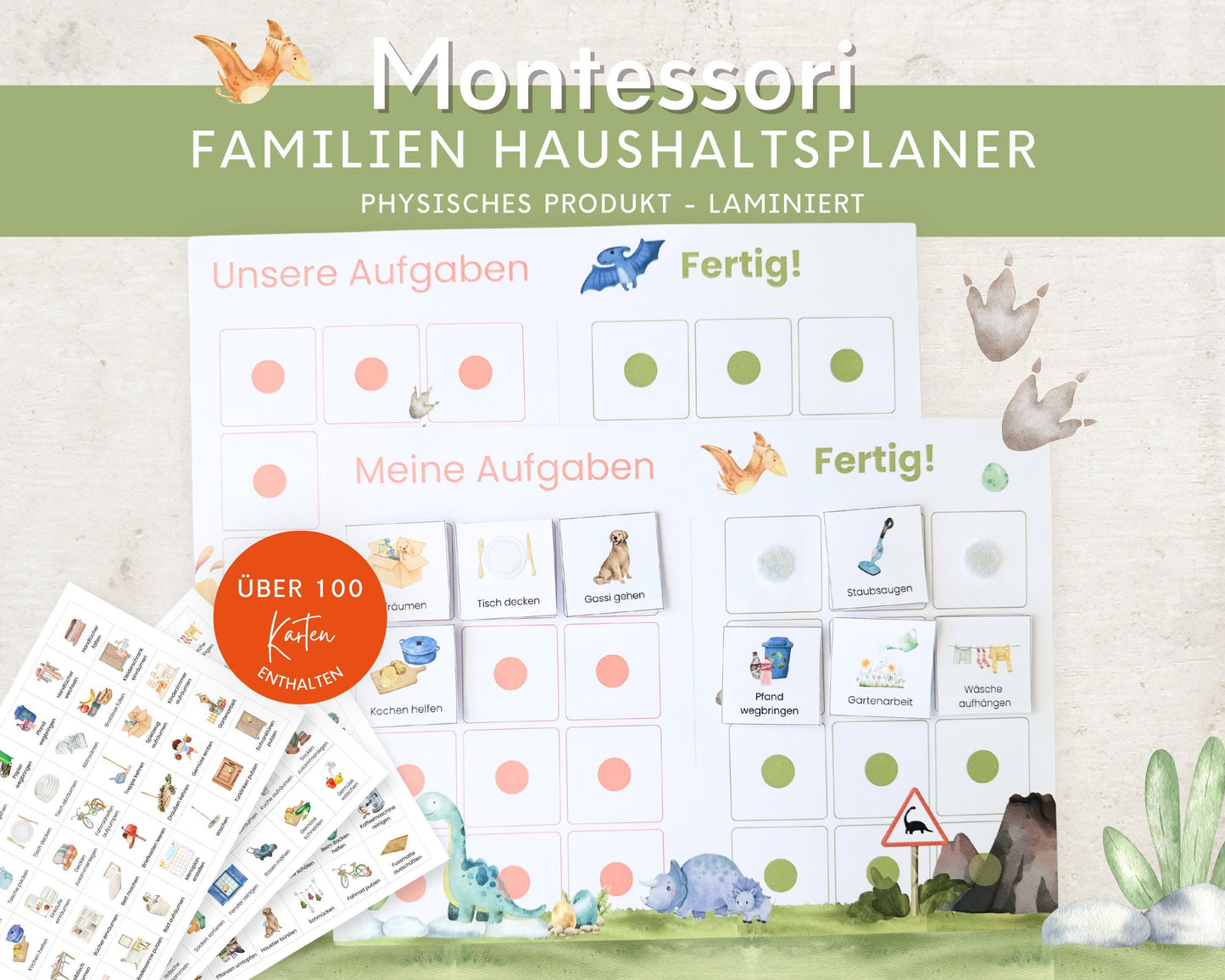 Haushaltsplan To-Do-Liste inkl. Symbolkarten - Design DINOSAURIER