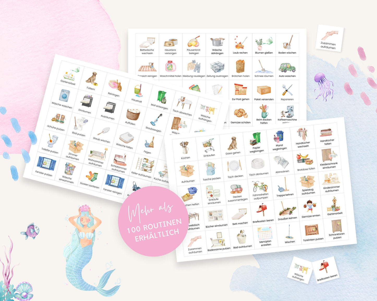 Haushaltsplan To-Do-Liste inkl. Symbolkarten - Design MEERJUNGFRAU