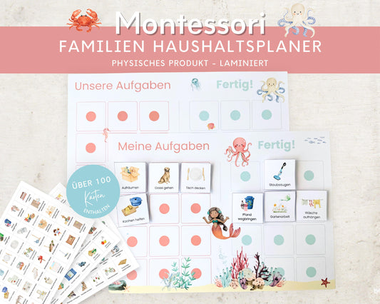 Haushaltsplan To-Do-Liste inkl. Symbolkarten - Design MEERJUNGRAU ROT