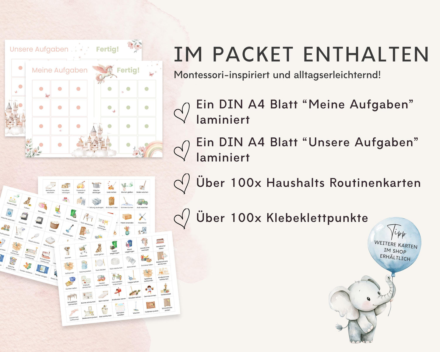 Haushaltsplan To-Do-Liste inkl. Symbolkarten - Design EINHORN