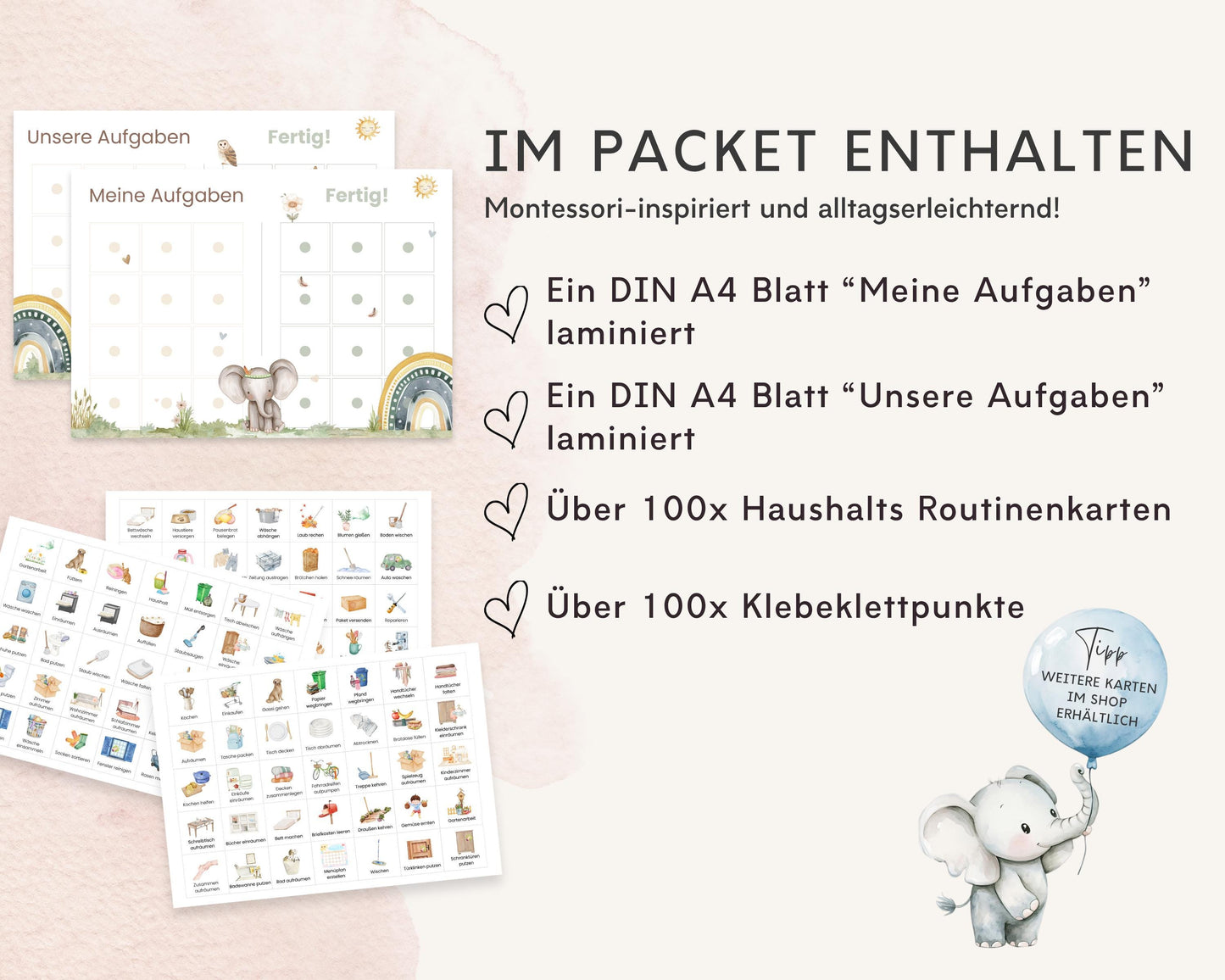 Haushaltsplan To-Do-Liste inkl. Symbolkarten - Design BOHO TIERE