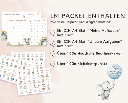 Haushaltsplan To-Do-Liste inkl. Symbolkarten - Design BOHO TIERE