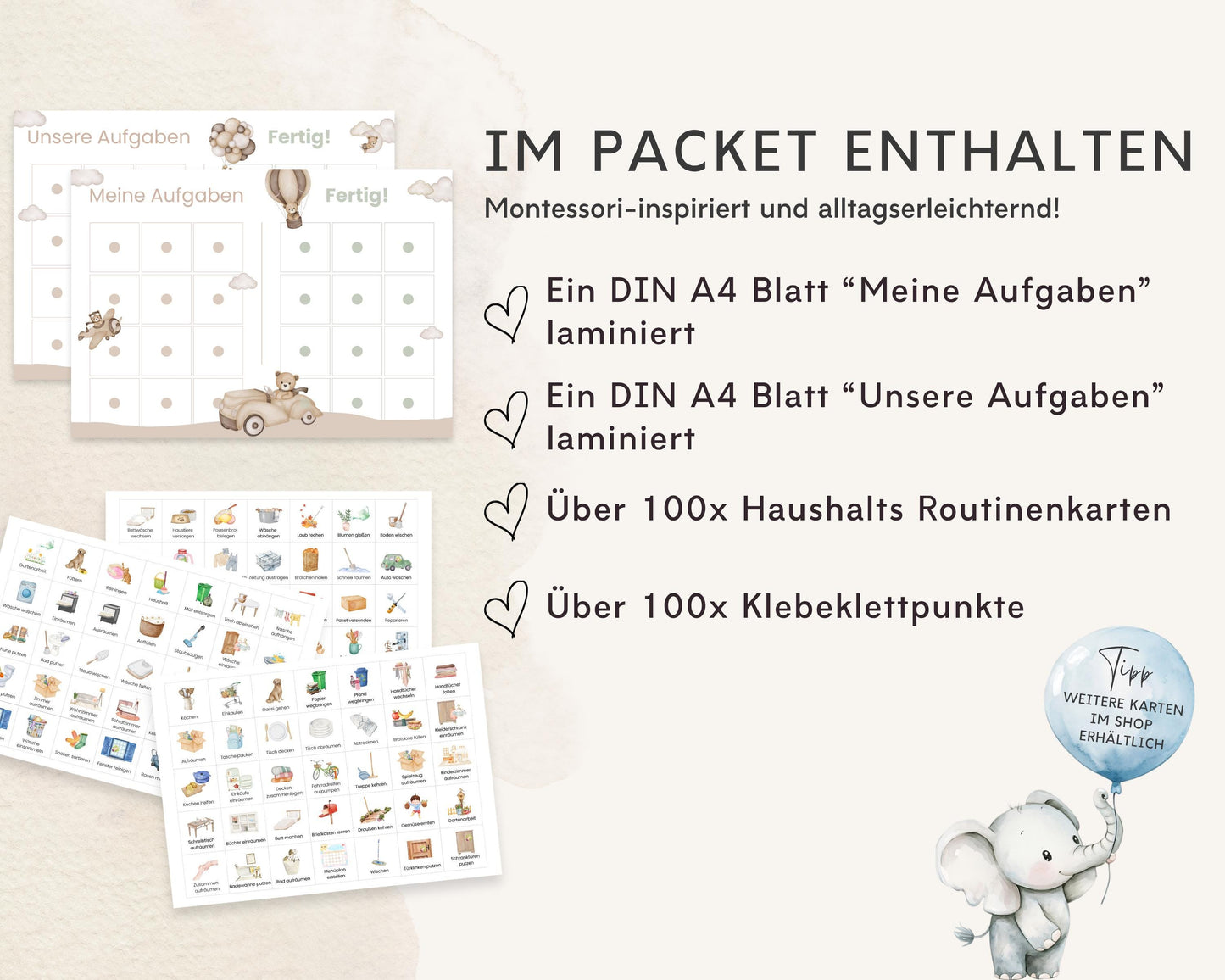 Haushaltsplan To-Do-Liste inkl. Symbolkarten - Design TEDDYBÄR