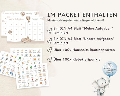 Haushaltsplan To-Do-Liste inkl. Symbolkarten - Design TEDDYBÄR