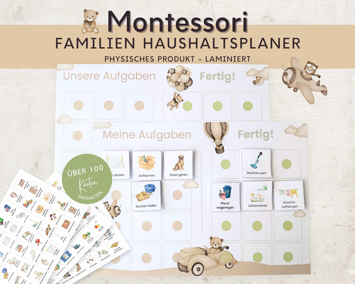 Haushaltsplan To-Do-Liste inkl. Symbolkarten - Design TEDDYBÄR