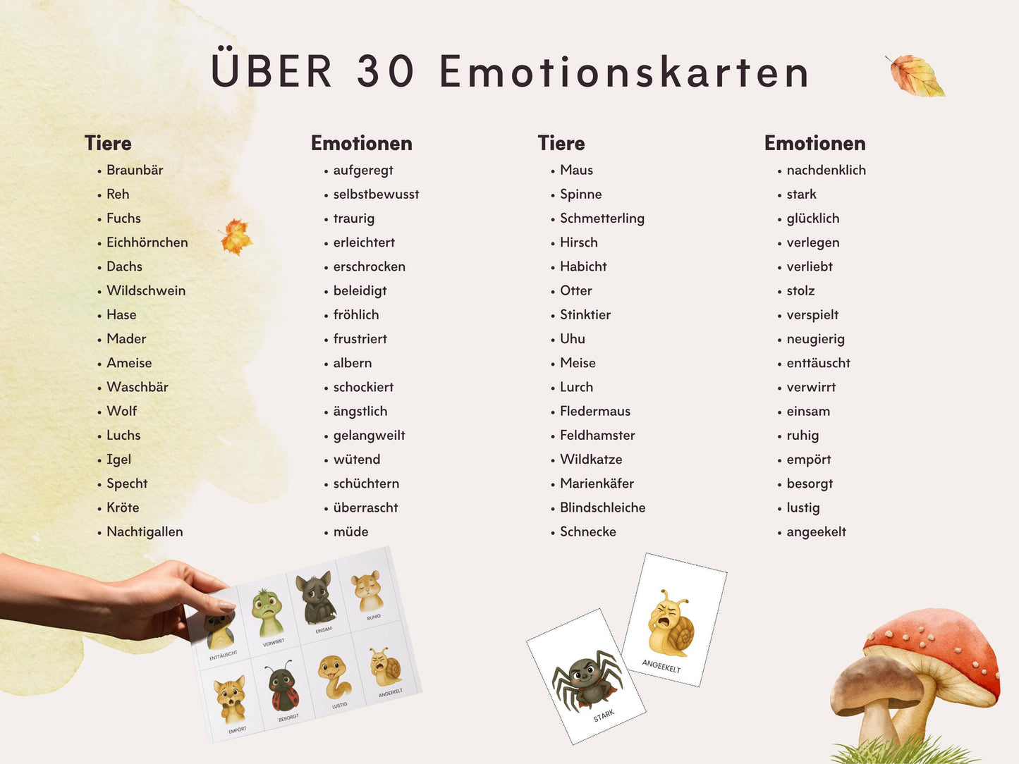 Emotionskarten 32 KARTEN - Design WALD TIERE