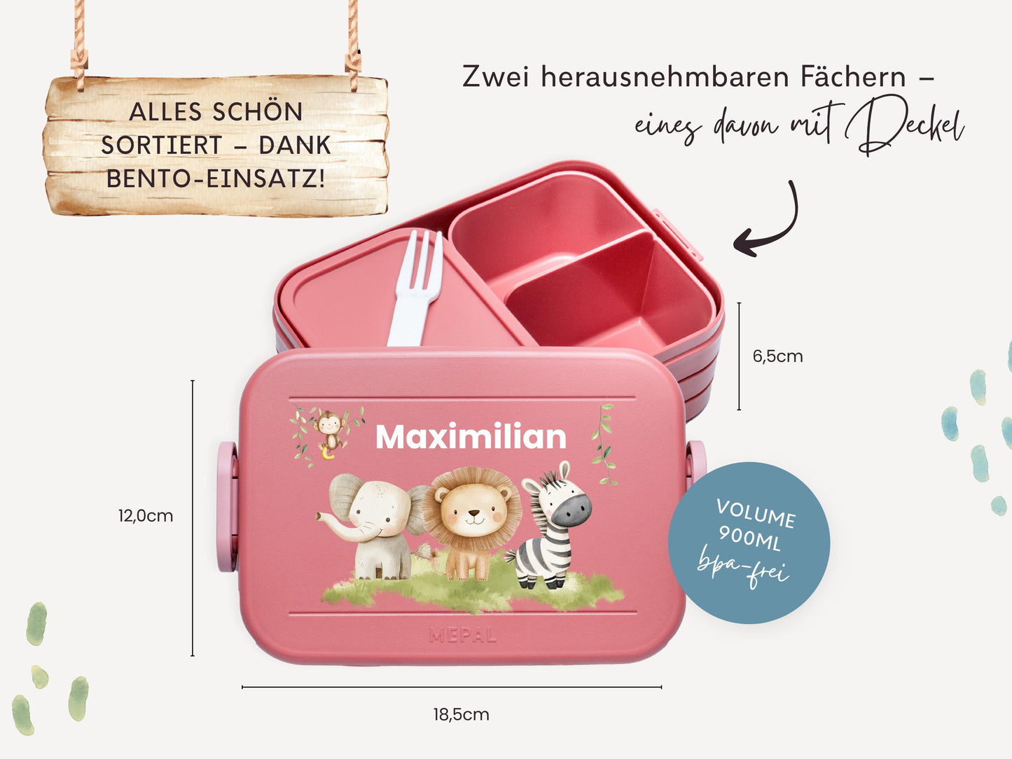 Mepal Brotdose mit Name personalisierbar - Design SAFARI - Verschiedene Farben