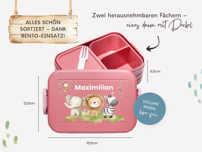 Mepal Brotdose mit Name personalisierbar - Design SAFARI - Verschiedene Farben