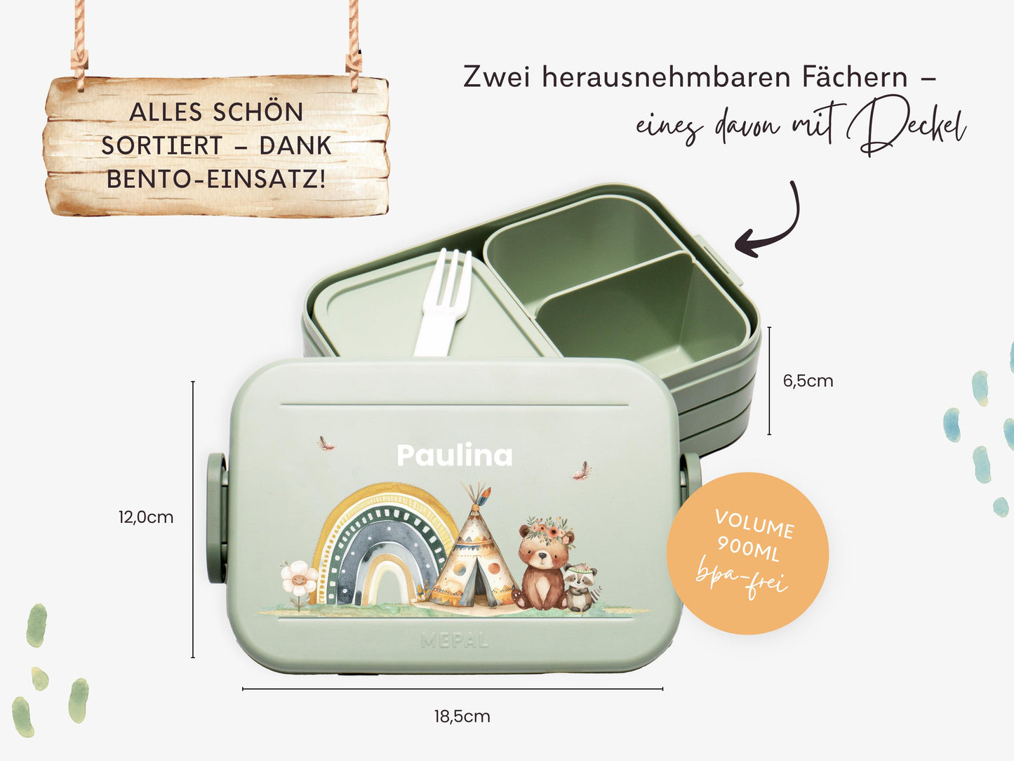 Mepal Brotdose mit Name personalisierbar - Design TEDDY BOHO - Verschiedene Farben