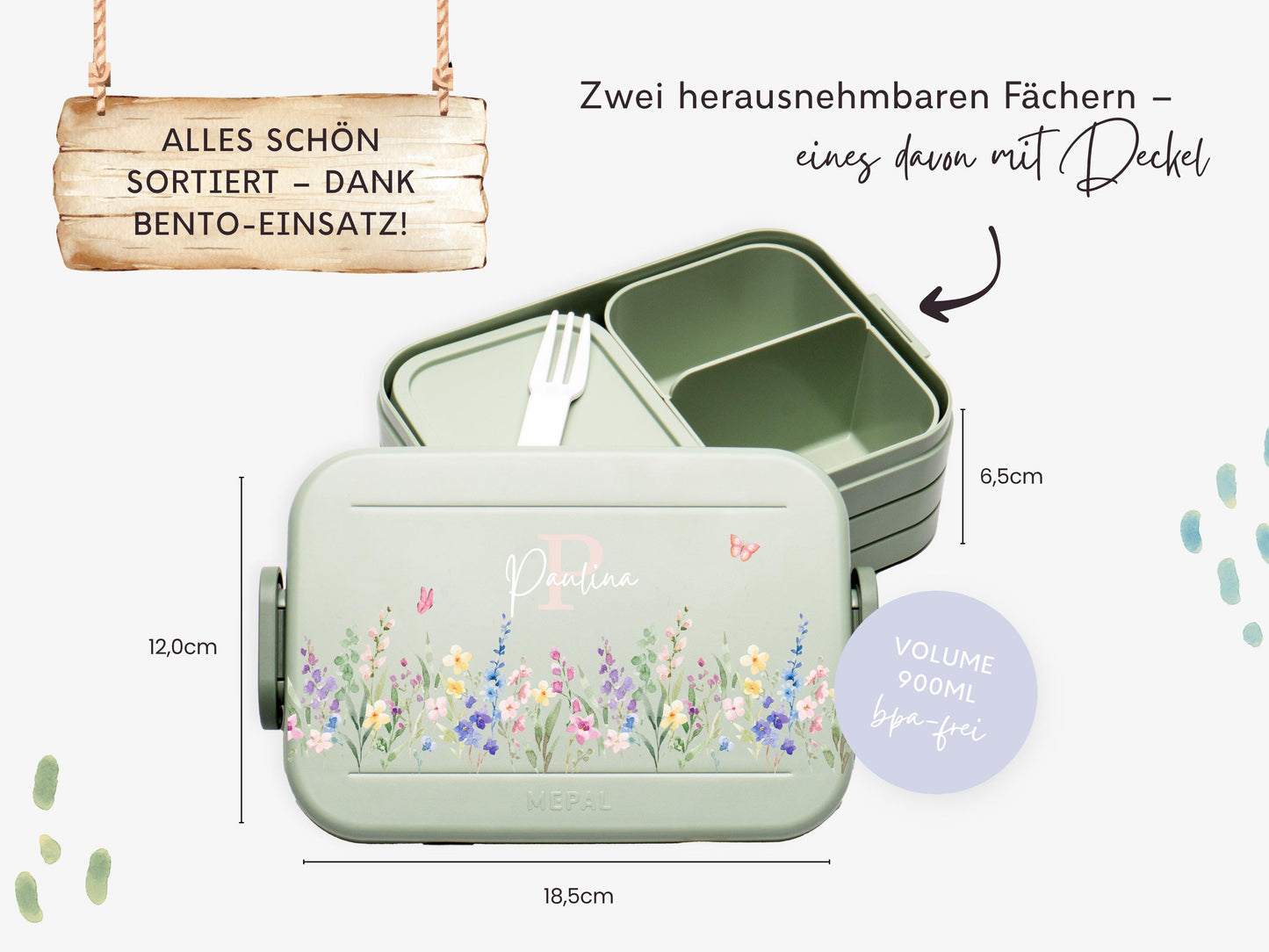 Mepal Brotdose mit Name personalisierbar - Design BLUMEN - Verschiedene Farben