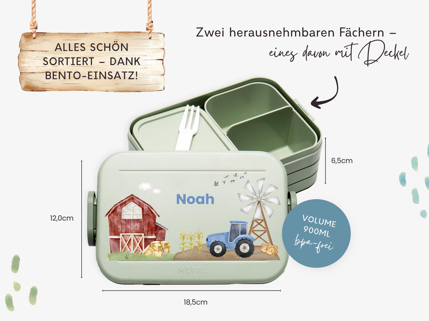 Mepal Brotdose mit Name personalisierbar - Design TRAKTOR BLAU - Verschiedene Farben