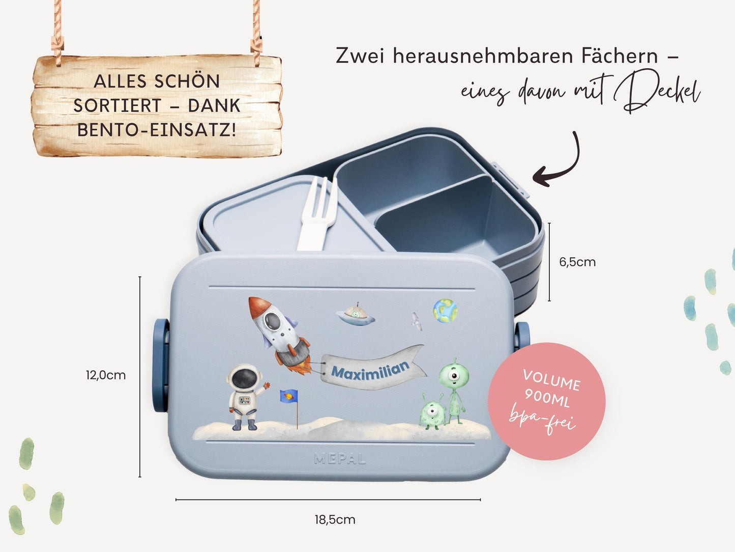 Mepal Brotdose mit Name personalisierbar - Design ASTRONAUT - Verschiedene Farben