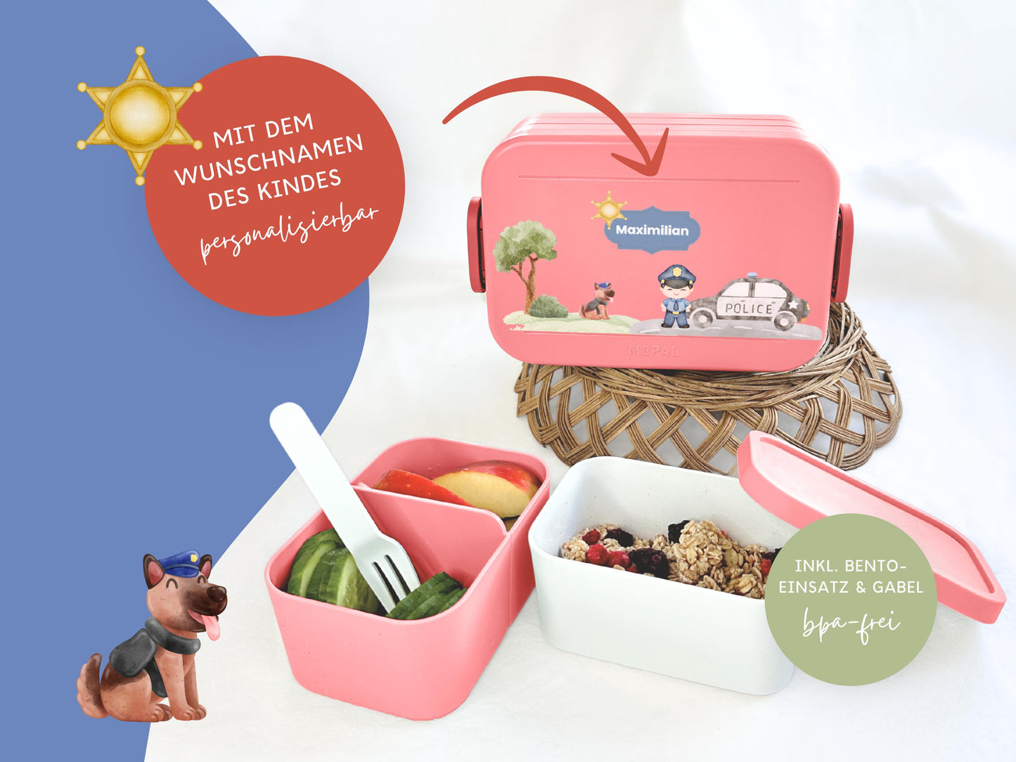 Mepal Brotdose mit Name personalisierbar - Design POLIZEI - Verschiedene Farben