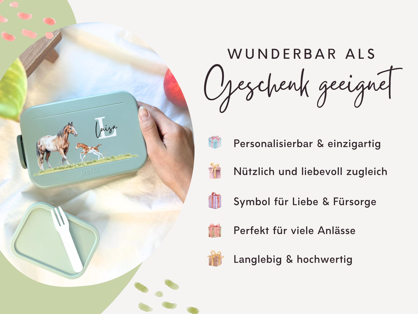 Mepal Brotdose mit Name personalisierbar - Design PFERDE - Verschiedene Farben