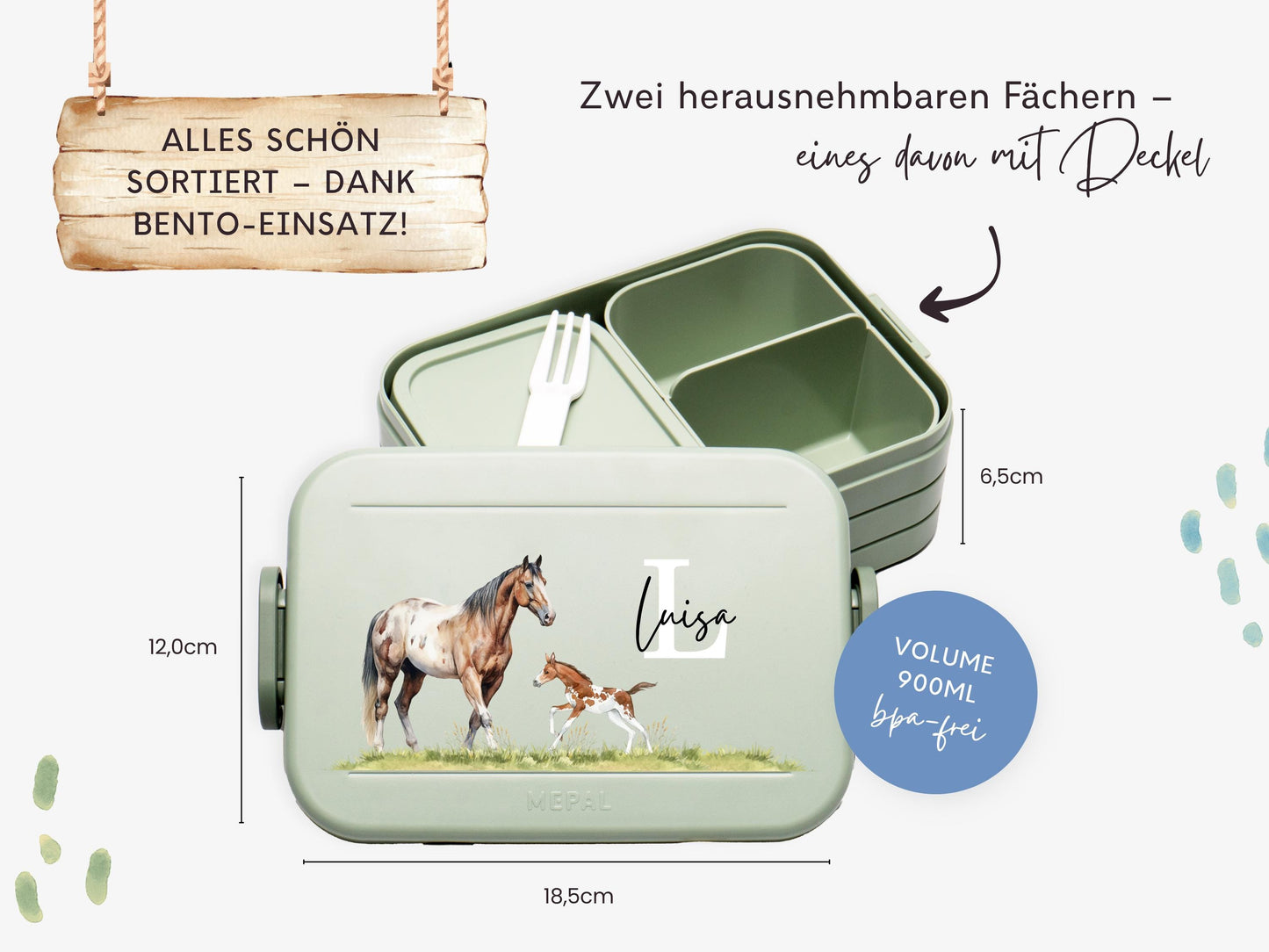 Mepal Brotdose mit Name personalisierbar - Design PFERDE - Verschiedene Farben