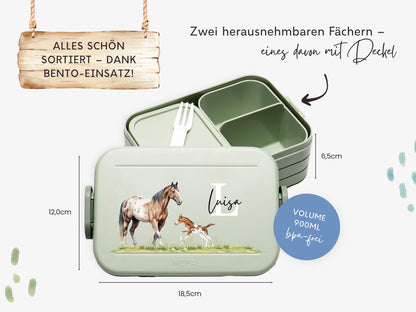 Mepal Brotdose mit Name personalisierbar - Design PFERDE - Verschiedene Farben
